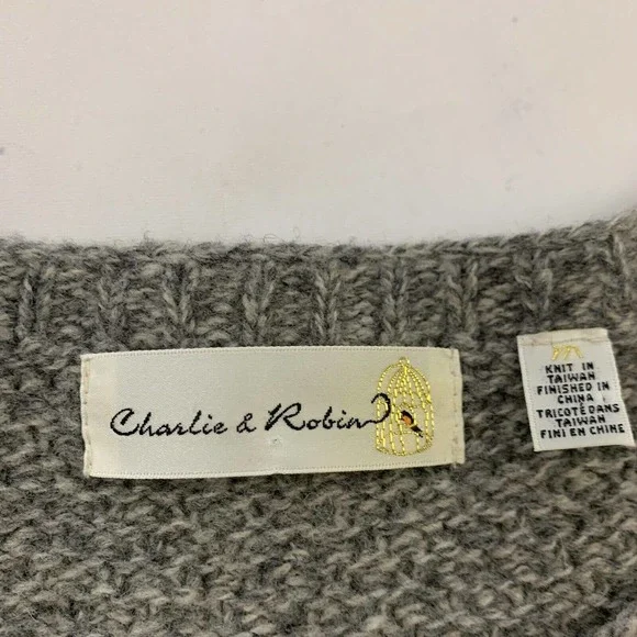 Charlie & Robin Anthropologie Cardigan Sweater Size M Gray Cable Knit Wool Blend - Picture 6 of 12